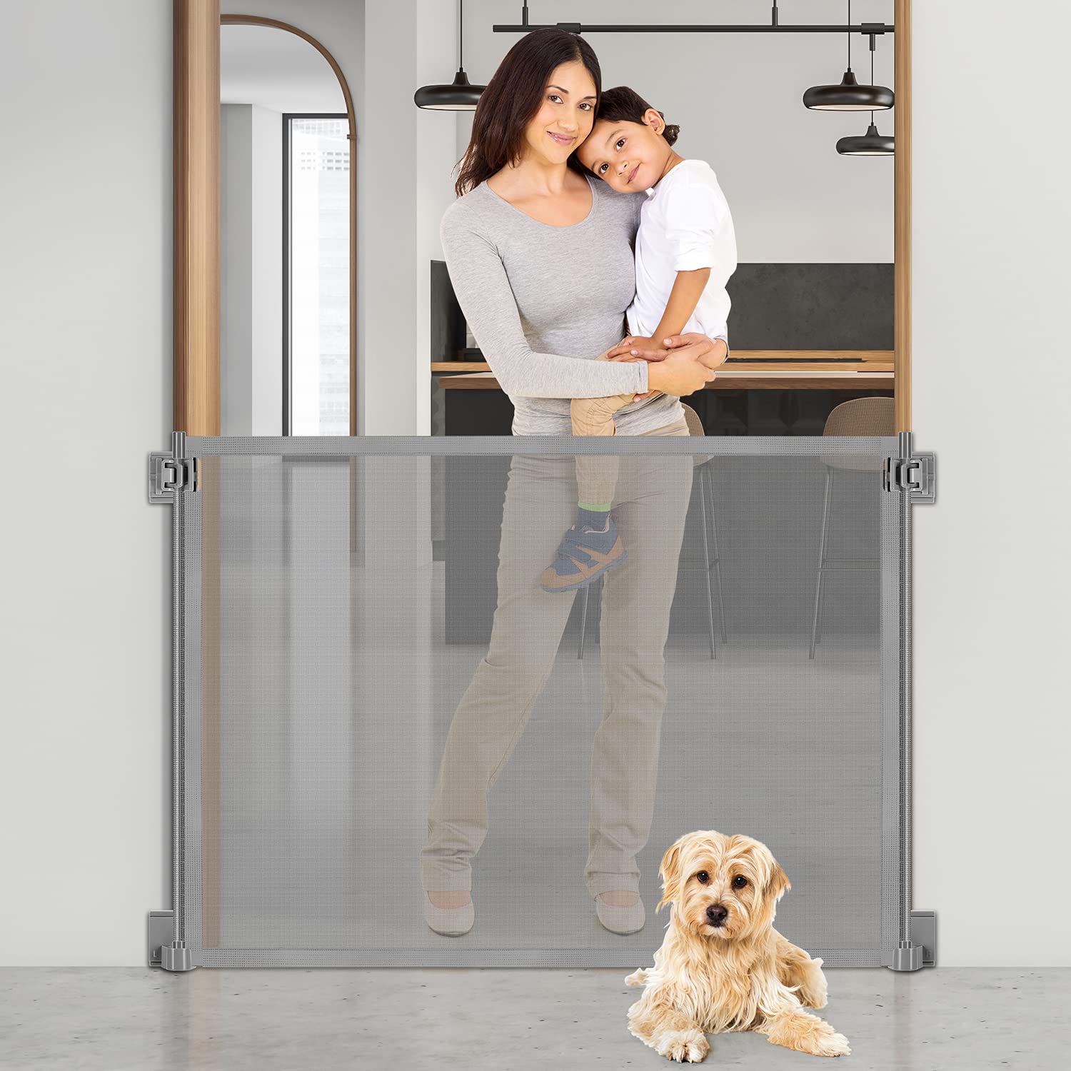 Buy Safety Mesh Dog Gate 41in Roll Up Manually Pet Gates Magic Indoor