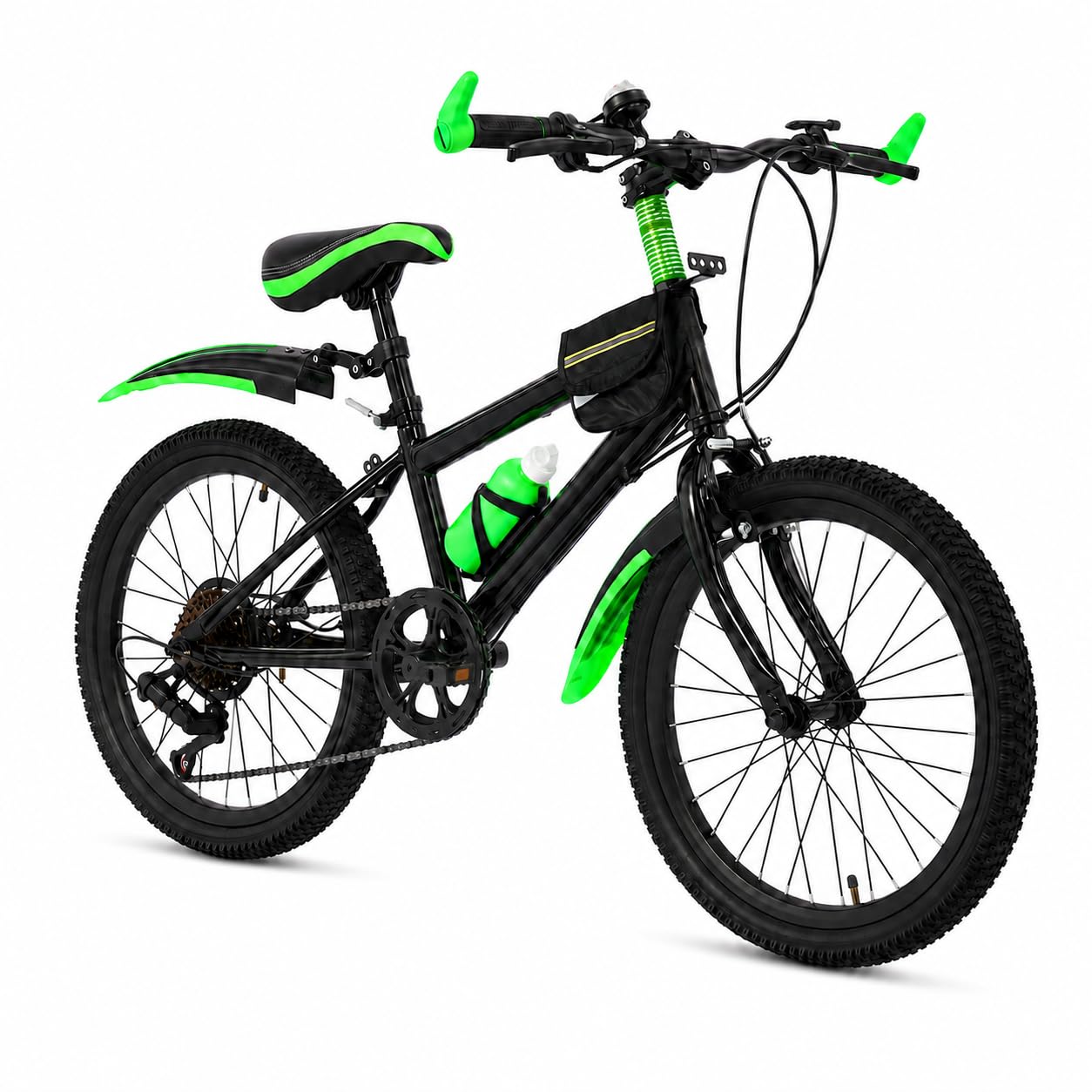 Mountainbike Kinderfahrrad 20 Zoll, 7-Gang-Schaltung | Scheibenbremse & Federgabel für Kinder ab 6-13 Jahren, mit Schutzblech, Wasserflasche & Kompassglocke, 20 Zoll Fahrrad Junge