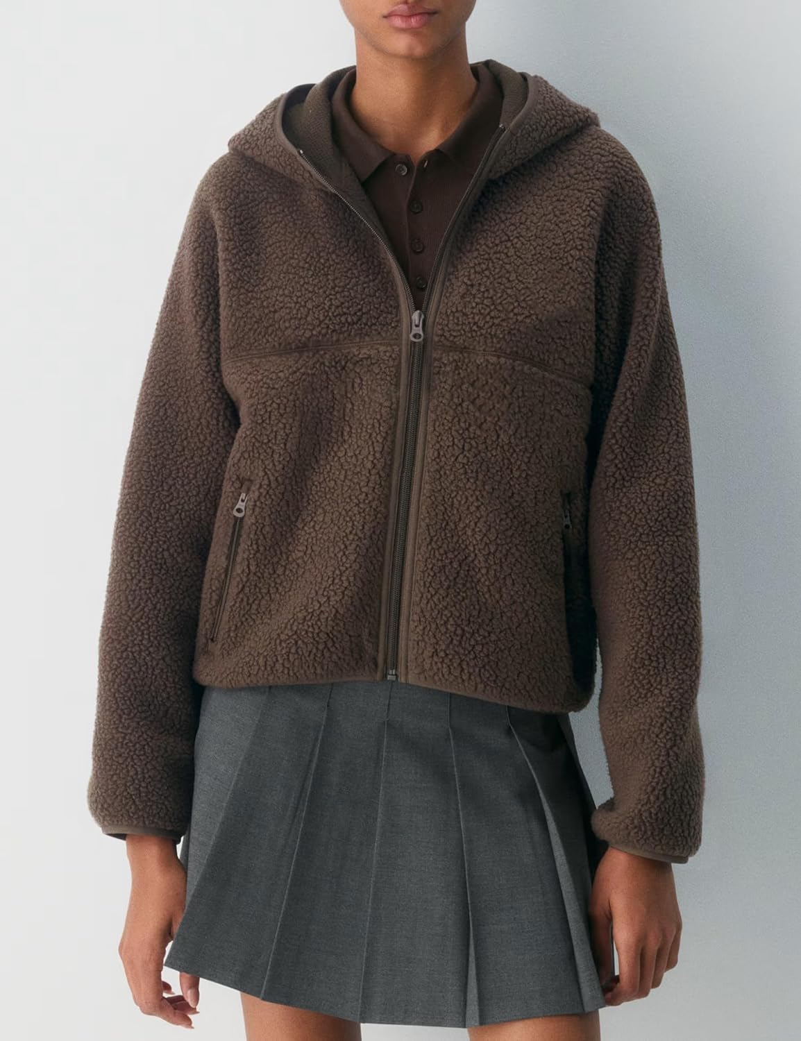 Fleece Jacket Women Full Zip up Fuzzy Sherpa Jackets Long Sleeve Cropped Teddy Hooded Sweatshirts with Pockets - Image 4