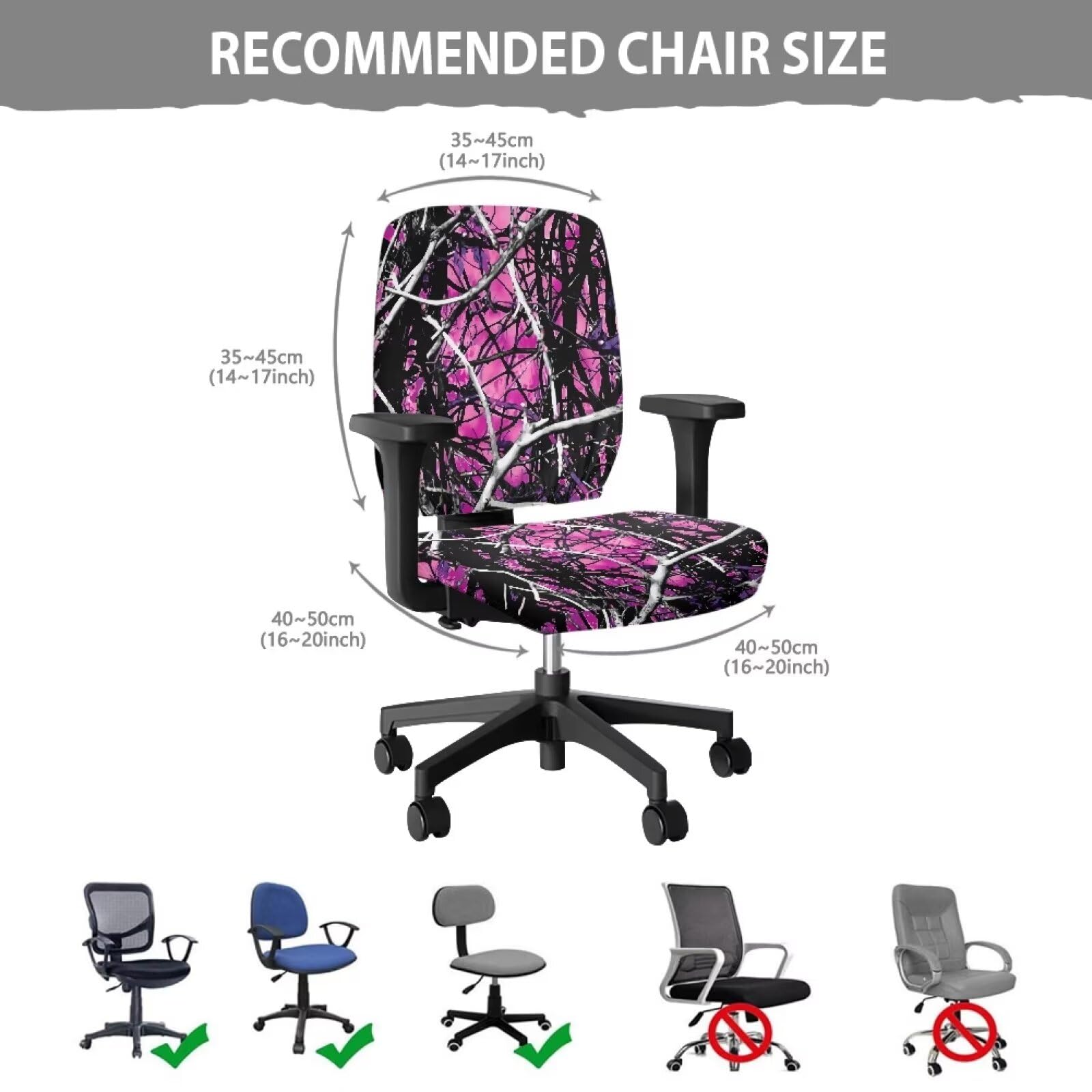 Xoenoiee Coprisedie per Sedia da Ufficio con Stampa Camouflage Albero Rosa Elasticizzate 2 Pezzi, Coprisedia Protettiva e Decorativa per Sedia da Computer