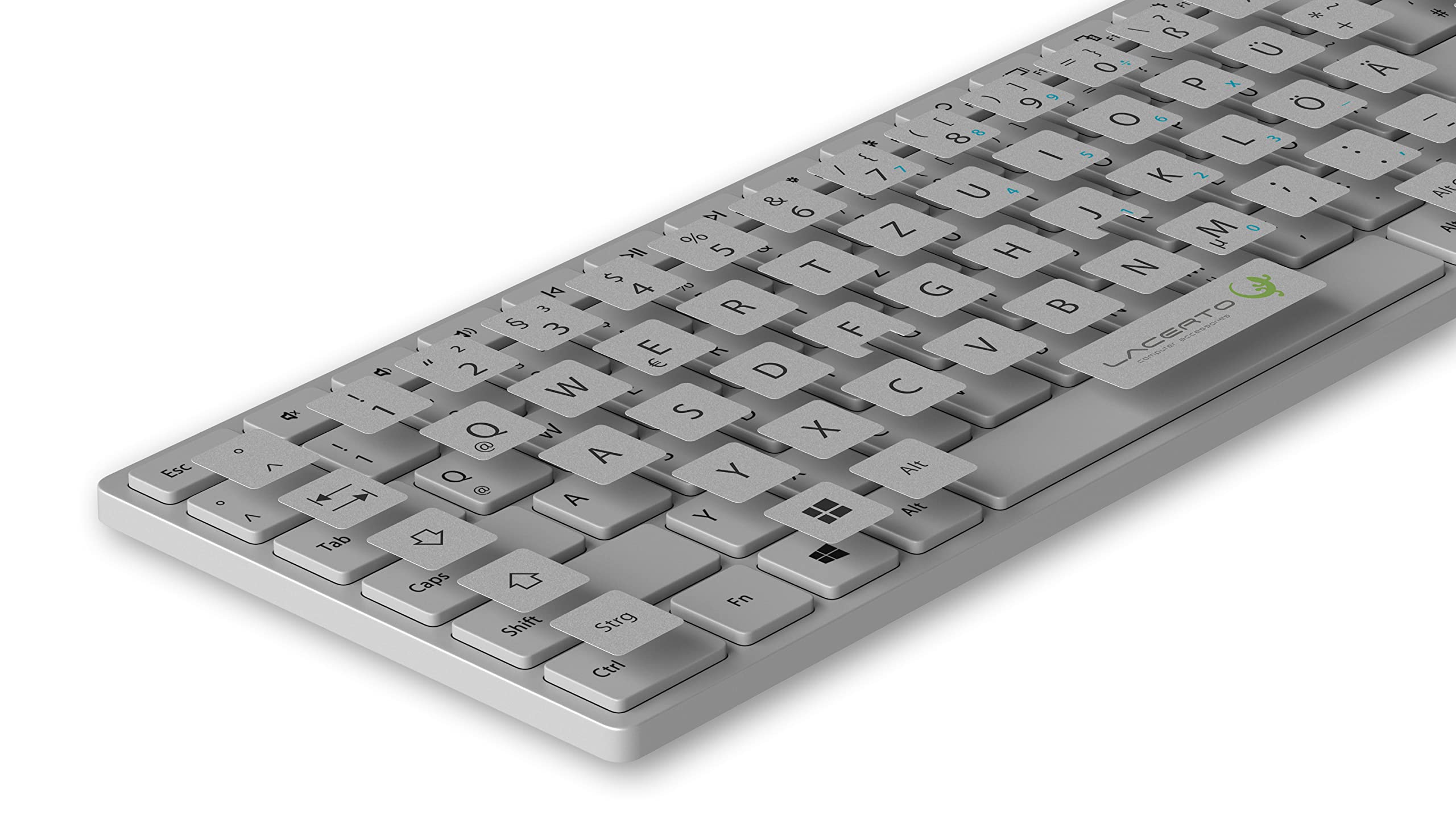 Juego de pegatinas para teclados de PC y portátil, 14 x 14 mm, incluye teclas adicionales y teclado numérico, color: plateado