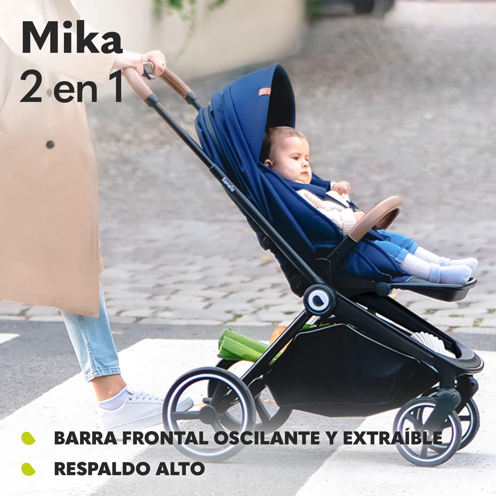 LIONELO Mika coche de bebé 2en1 coche para bebé, carrito para bebé, cochecito de bebé, silla de paseo, cochecito bebé, protector de lluvia, funda para las piernas, mosquitera, carrito bebé (Azul) | Incluye capazo, silla de paseo, cubrepiés, protector de l