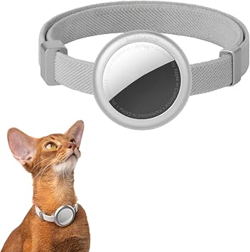Safety Cat Collar Pro Airtag Holder Set, US IDA Gold Award Cat Collar with Snap, Non Breakaway Elastic Release Cat Airtag Collar Airtag Case for Small Medium Large Cats Glacier Silver, M