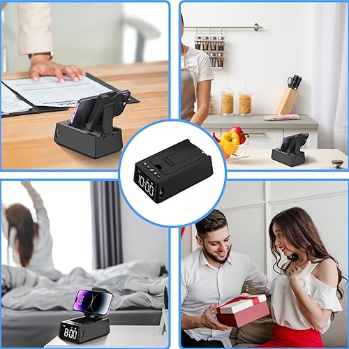 Miniatura 3 de Deeyaple Regalos para hombresmujeres 3 en 1 altavoz inalámbrico con reloj despertador fuerte soporte para teléfono celular, lector de tarjetas TF