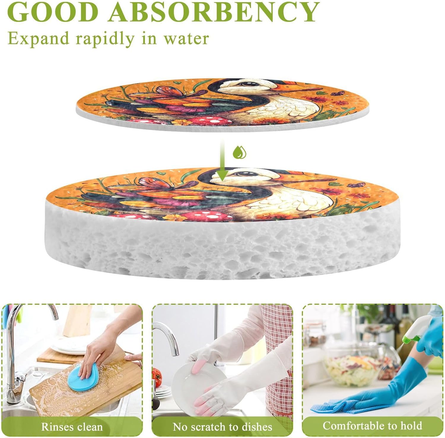 Cartoon Cute Duck Colorful Absorbent Non Toxic Dish Sponge Non-Scratch Dish sponges for Washing Dishes New Home Essentials (3 Count) image 3