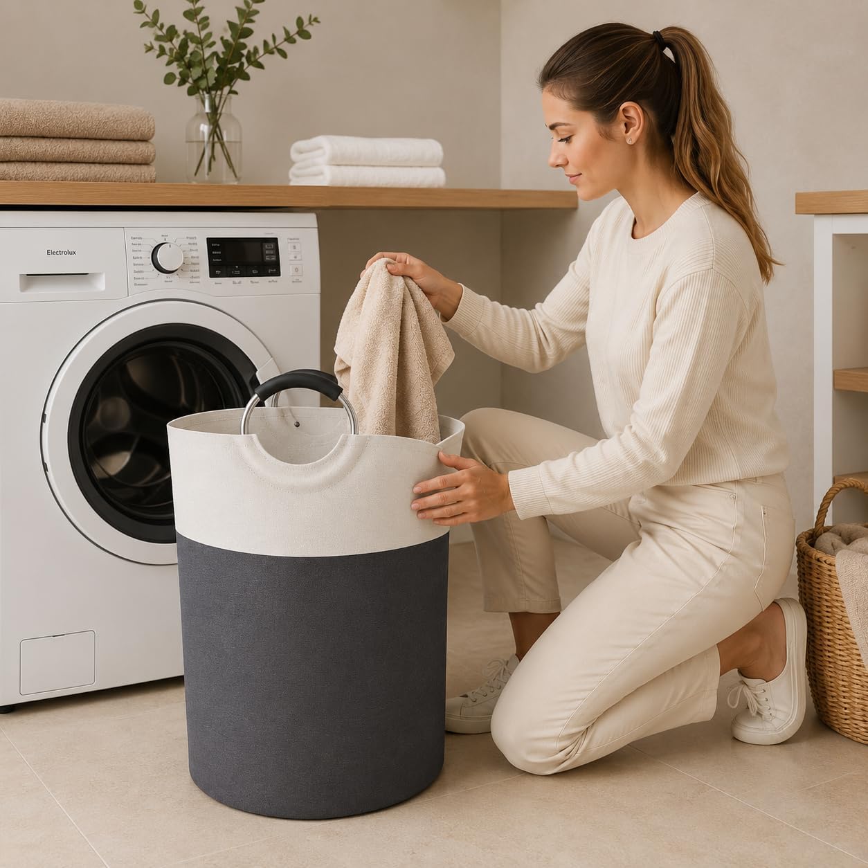 XL Laundry Basket, Travel Laundry Hamper, Collapsible Laundry Baskets for College Dorm, Dirty Clothes Hamper, Waterproof Extra Large Laundry Bag with Handles 90L-Gray