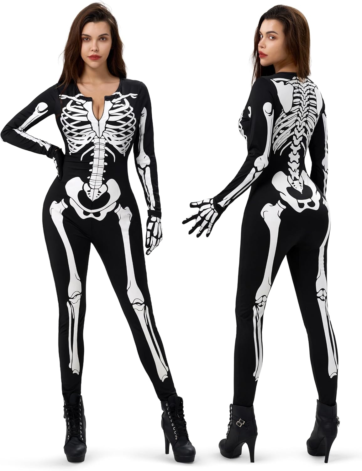 Spooktacular Creations Women Double-Sided Skeleton Costume Bodysuit for Adult Halloween Costume Cosplay Party
