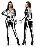 Women Double-Sided Skeleton Costume Bodysuit for Adult Halloween Costume Cosplay Party