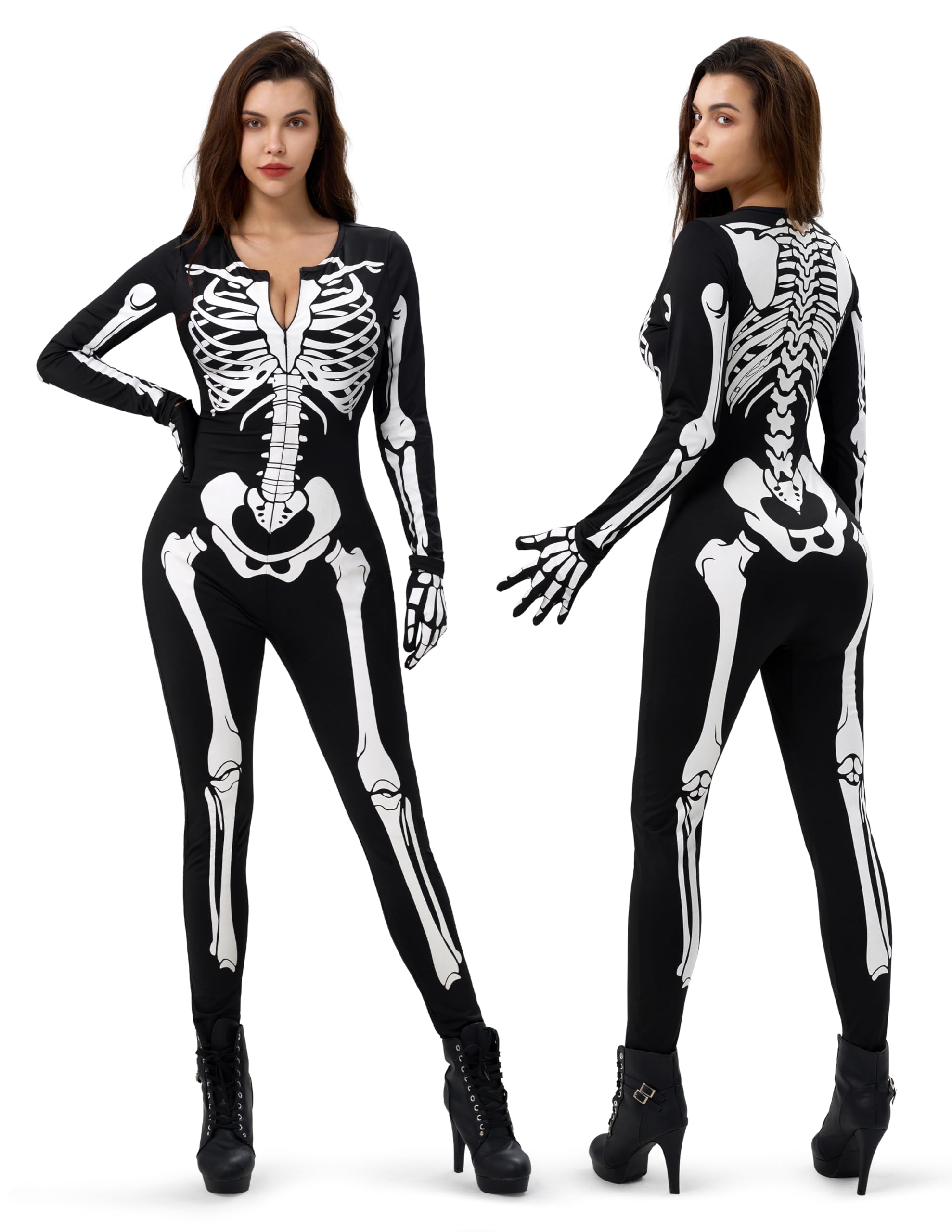 Black Halloween Costume Skeleton Costume Women Bodysuit