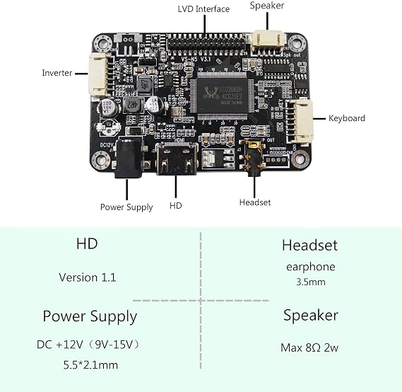 VSDISPLAY Audio LCD Controller Board Work for 14 15.6 inch 1366x768 LCD