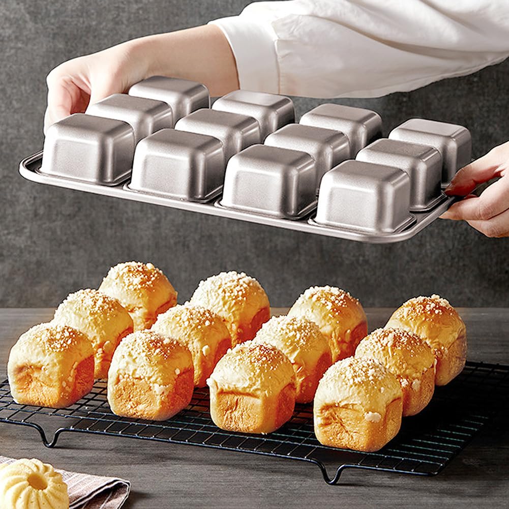 CANDeal Mini Moule à Pain Antiadhésif à 12 Cavités, Moule à Pain En Acier Au Carbone, Moules Antiadhésifs Pour Mini Muffins, Moule à Pain De Viande Brownie