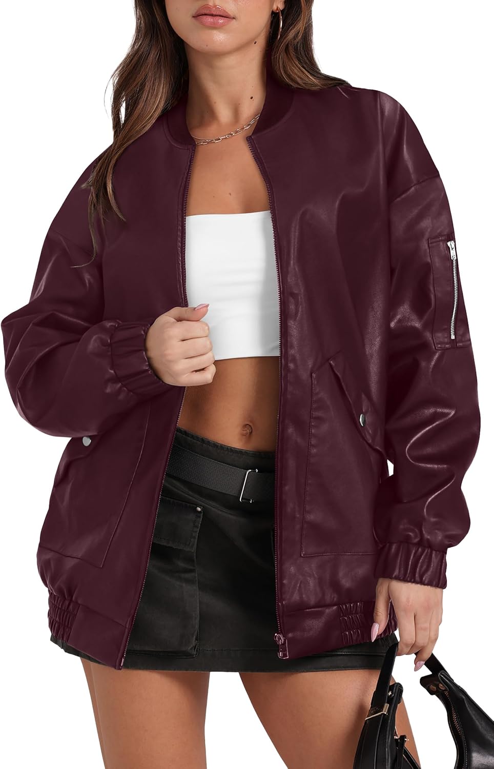 Sampeel Leather Jacket Women Faux Oversized Motorcycle Bomber Coats 2025 Fall Fashion Outfits Winter Clothes