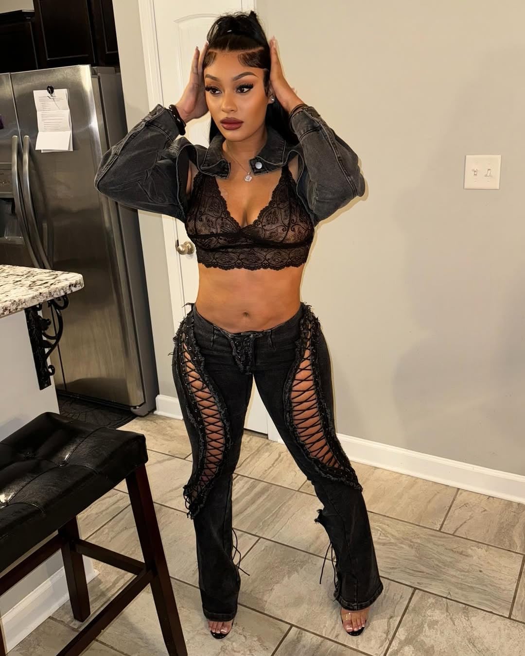 Women's Sexy Lace Up Flare Jeans Y2K Stretch Hollow Out Skinny Denim Pants Gothic Low Rise Jeans for Women Club - Image 3