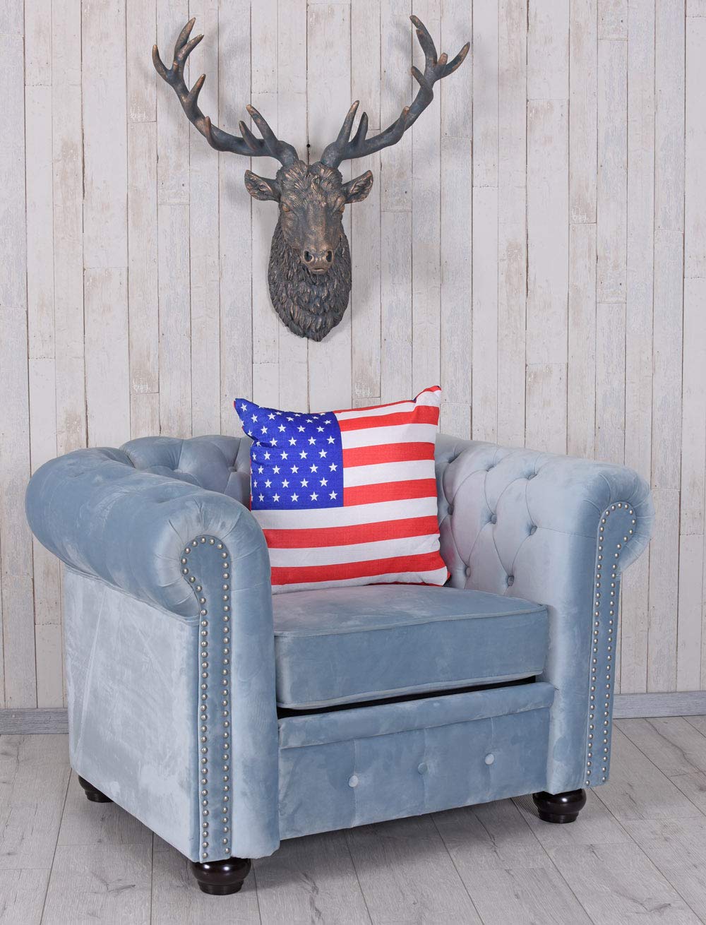unbekannt Samt Sessel Chesterfield Armlehnsessel Clubsessel gepolster Loungesessel Blau Vintage fha011 Palazzo Exklusiv