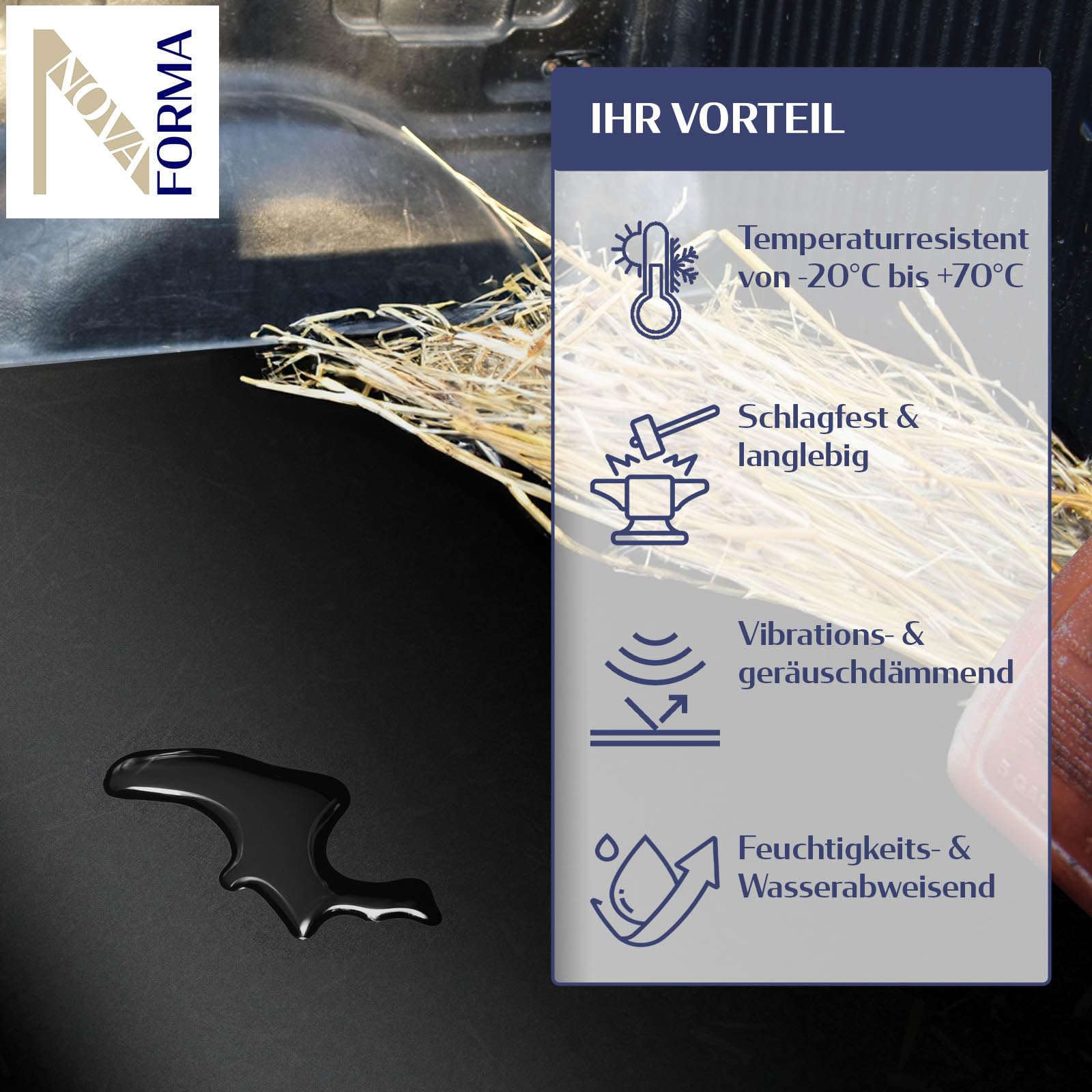 Nova Forma Gummimatte NR/SBR 3 mm - 120 x 50 cm - Vollgummi Zuschnitt | Glatte Gummi-Matte von der Rolle - vielseitig einsetzbar in Werkstatt, Beruf & Privat - Gummiplatten in 8 Stärken - Meterware