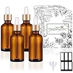 PrettyCare 4 Pack 1oz Dropper Bottle for Essential Oils, 30 ml Amber Glass Essential Oils Bottles with Labels, Funnels- Empty Leak Proof Tincture Bottles for Comestic & Beauty