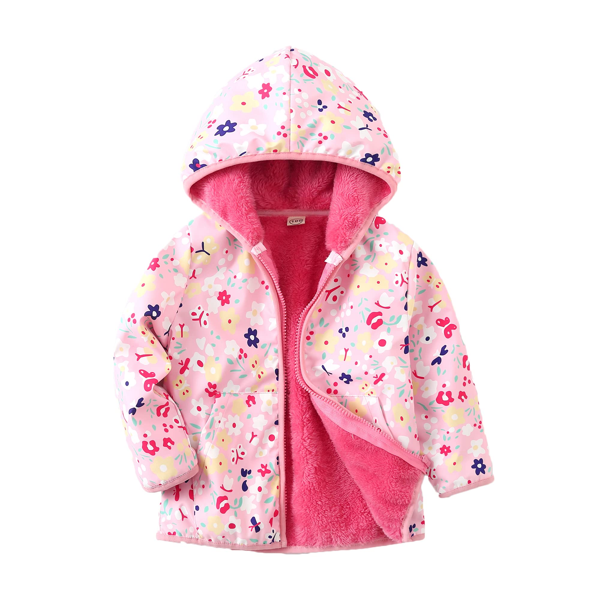 Toddler Fleece Jacket Baby Boys Girls Hooded Zipper Long Sleeve Thick Warm Outerwear