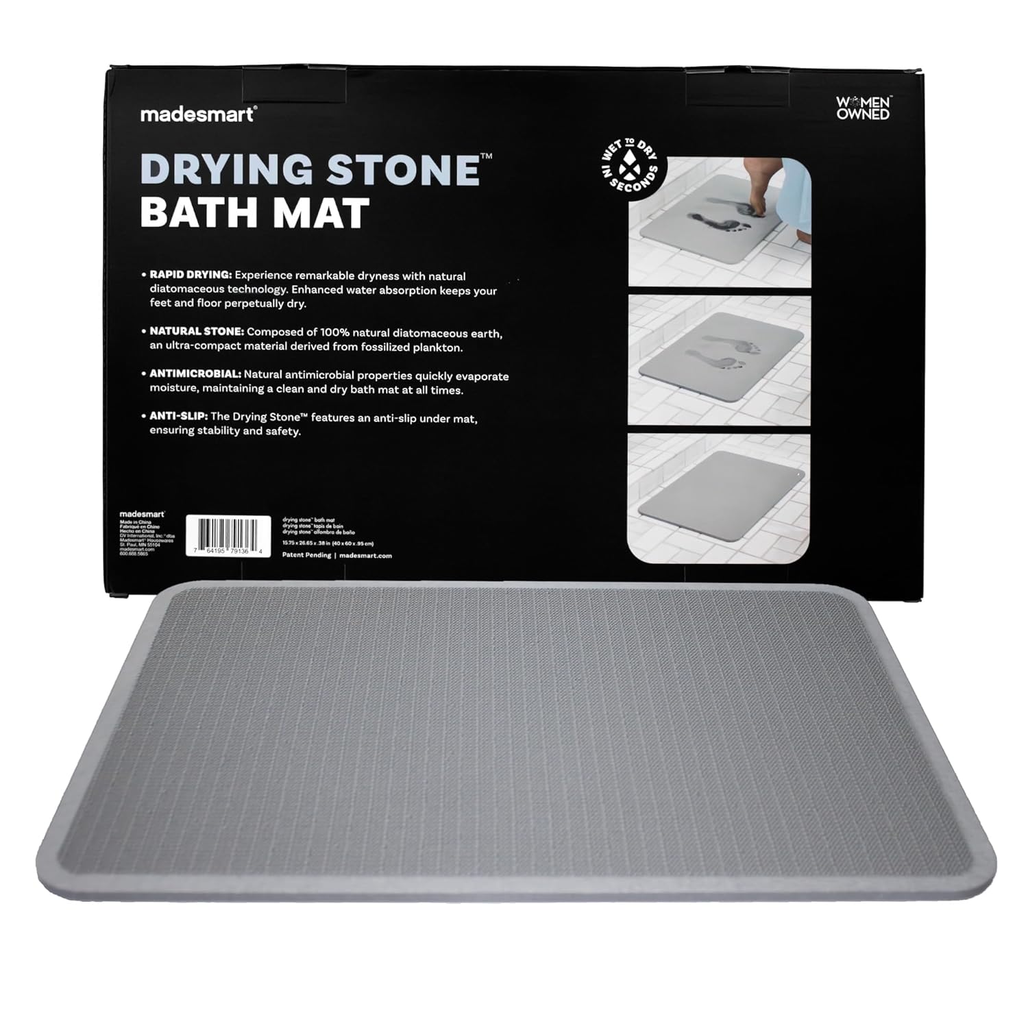 Madesmart Stone Bath Mat Diatomaceous Earth Shower Mat Non-Slip Super Absorbent Diatomite Stone Bath Mats for Bathroom Floor Quick Drying Natural Easy to Clean (24", 16") - Image 5