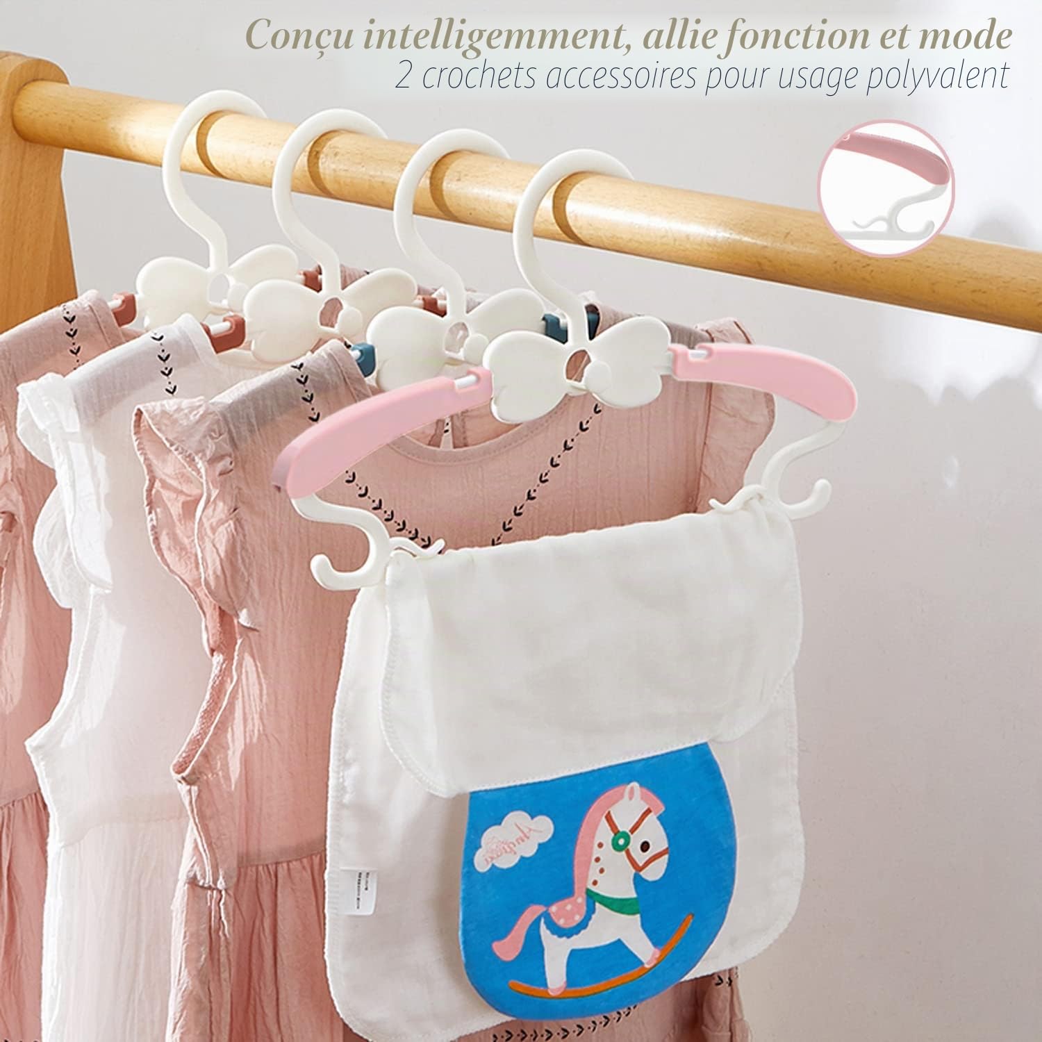 WJWSKI 28-37cm Cintre Enfant en Plastique, 20pcs Cintre Enfant Empilables, Antidérapants Cintre Bebe Extensibles pour vêtements d'enfants et bébés - Peu encombrant - Rose et Blanc