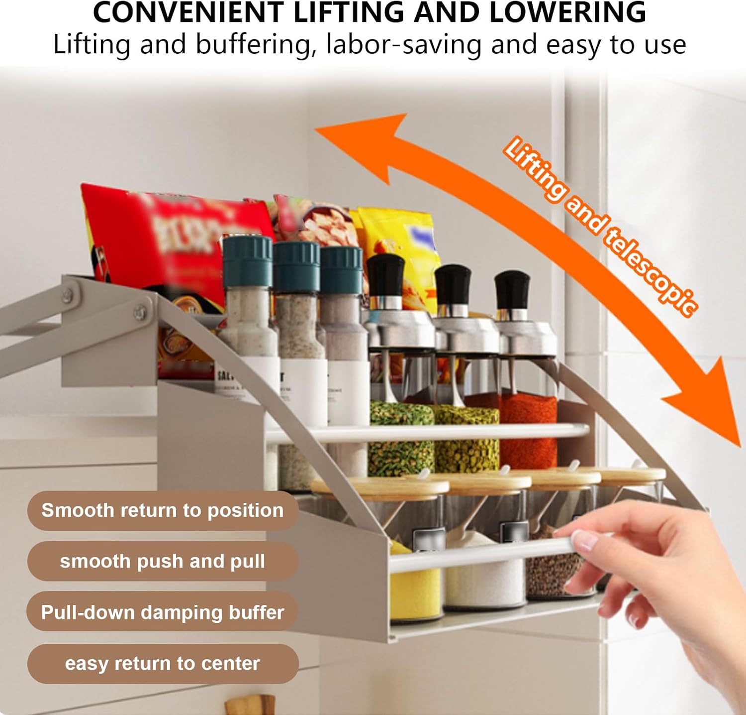 3 Tier Cabinet Pull Down Organizer Pull Down Cabinet Shelf Heightened and Widened Liftable Design Saves Space Load-Bearing Capacity 13kg Suitable for Kitchens/Bathrooms