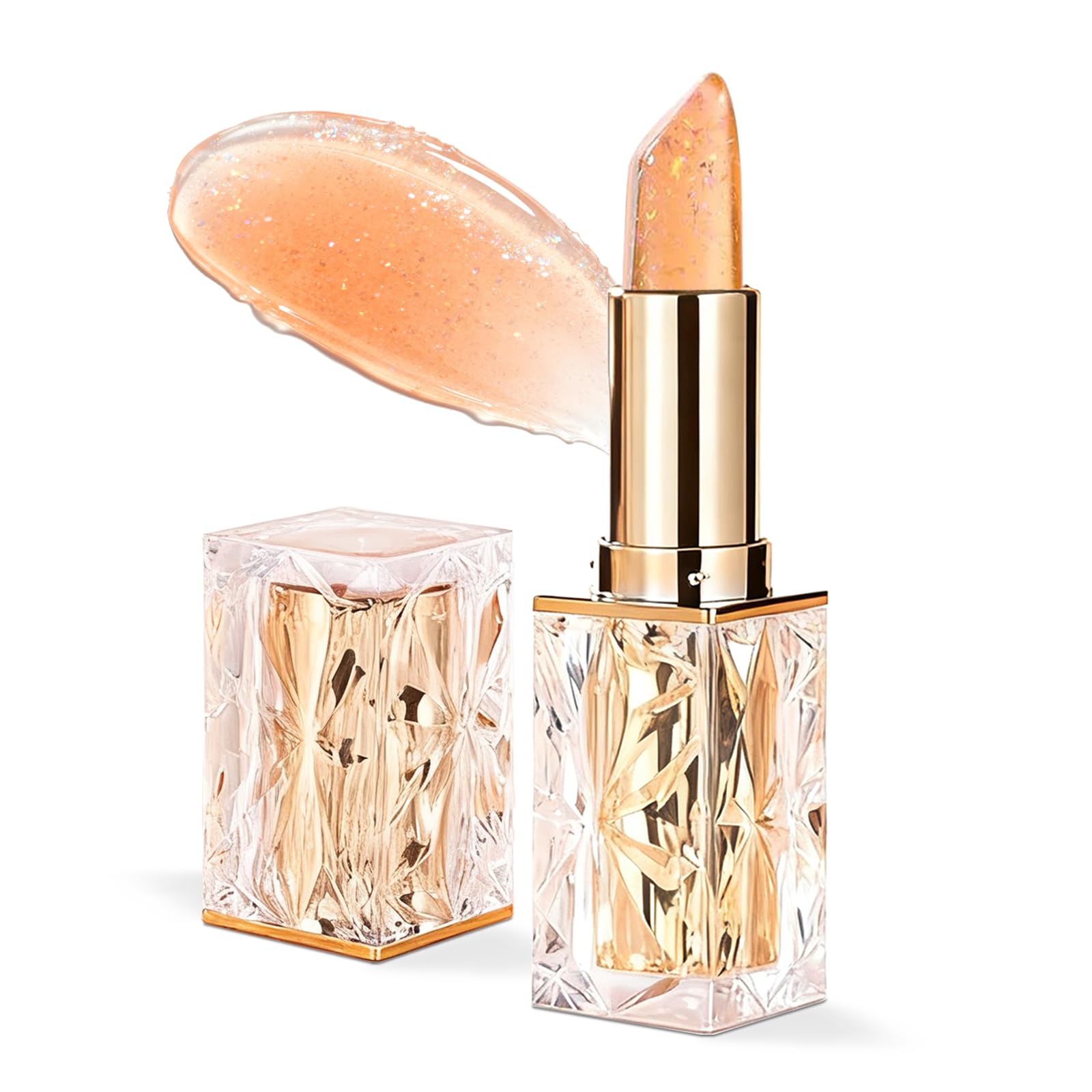 Transferproof Color Changing Lipstick,Gold Crystal Lipstick Color Changing Long Lasting,Vitamin E Nourishing For Cracked & Dry Lips (02)