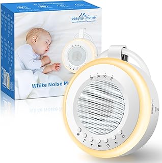 Tragbare Baby White Noise Machine: Easy@Home Einschlafhilfe Babys mit weißem Rauschen | Nachtlicht | 16 Beruhigende Schlaflieder & Naturgeräusche | 3 Timer-Einstellungen | USB wiederaufladbar (Weiß)