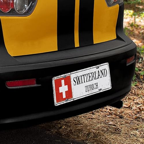 Miniatura 5 de Placa de matrícula decorativa de la bandera nacional de la ciudad de Zúrich, placa delantera decorativa de la ciudad de Suiza, 6 x 12 pulgadas,
