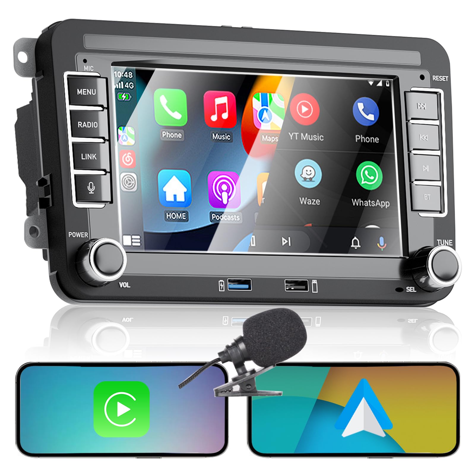 CarPlay Autoradio pour VW Golf 5 6 Passat Jetta Caddy Polo CC Tiguan EOS Touran T5 Skoda, 7 Pouces sans Fil Carplay & Android Auto, Puissance élevée/Bluetooth/FM/AM Radio/USB/DSP/RDS/SWC