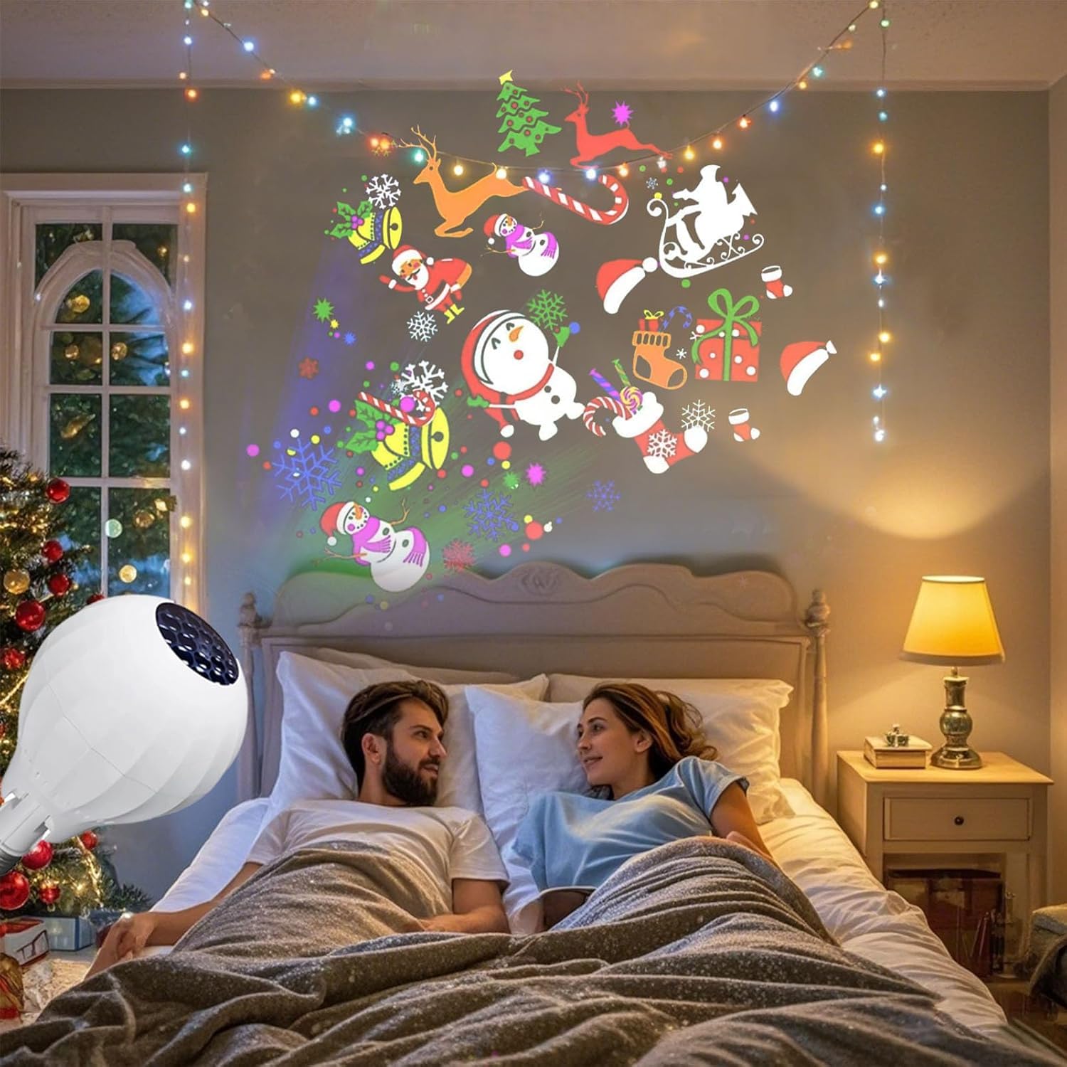 Générique Projecteur de Noël – ABS Alimenté par USB Rotatif à 360° | Projecteur LED de Noël avec 4 Motifs, Projection ?e Vacances Intérieur & Extérieur, Projec?eurde Ñoël 360