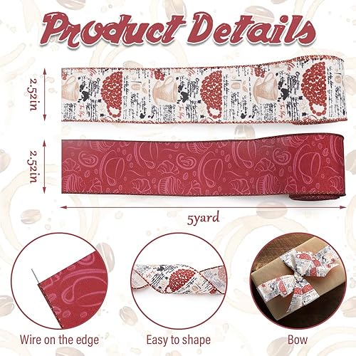 Miniatura 2 de ABTOLS 2 rollos de cintas marrones de 10 yardas de 2.5 pulgadas, cinta de arpillera con borde de alambre café de otoño, cinta vintage para