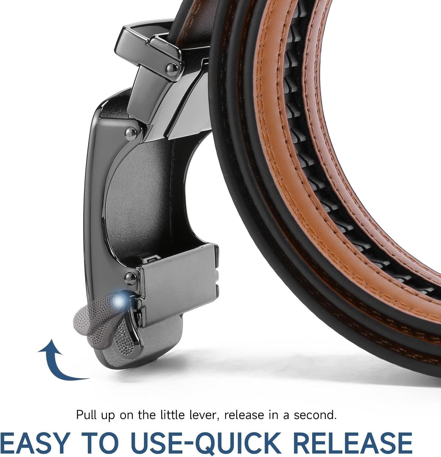 GAEKEAO Mens Belt Leather Micro-Adjust Buckle Ratchet Belts for Men Dress Casual to Formal Trim to Fit with Gift Box (35mm) - Image 4