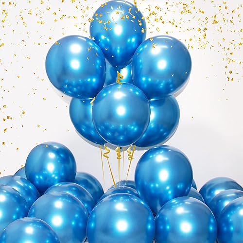 Globos de látex azul cromado de 12 pulgadas, 50 globos de látex metálicos azul claro para guirnalda de globos, decoración de fiesta, globos azul