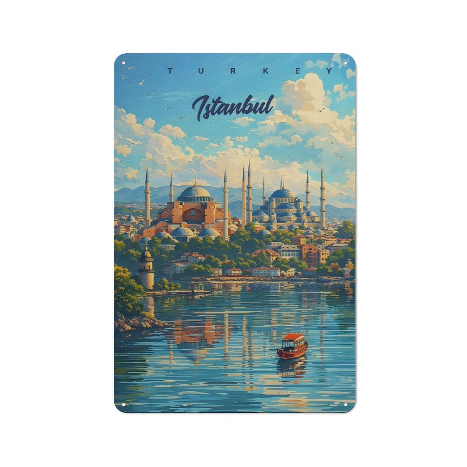 Junmoney Style-23 Retro Metal Wall Plaque 30X20cm Featuring Istanbul Turkey Travel, Room Wall Plaque For Hallway, Home Bar, Garage Or Study