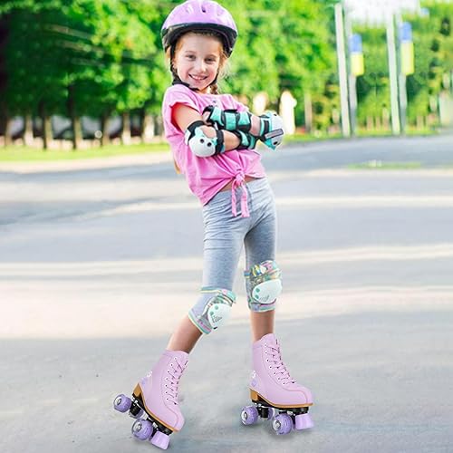 Miniatura 6 de jessie Roller Skates for Girl and Women, PU Leather Light up Kids Roller Skates, Cute Adjustable Four-Wheel Beginner Youth Roller Skates Girls Ages