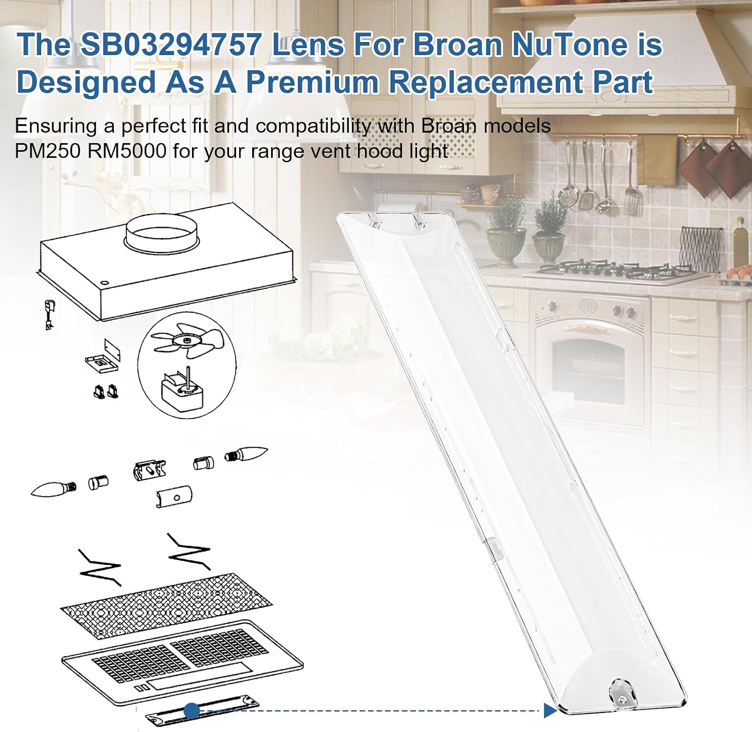 SB03294757 Range Hood Light Cover for Broan Light Lens Cover, Range Vent Hood Light Lens, Range Hood Parts Replacement Hood Light Lens Compatible Fits Various Broan Models