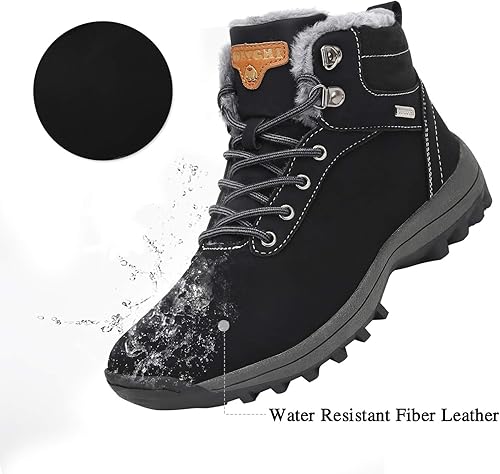Miniatura 2 de Mishansha - Botas de senderismo, con forro de cuero, resistentes al agua y antideslizantes para hombre o mujer, hasta el tobillo, de invierno