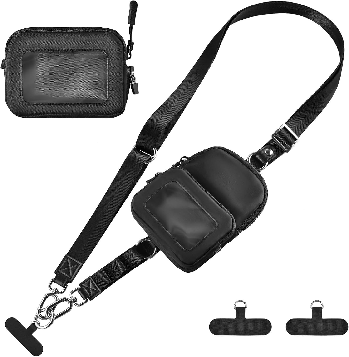 AIRSPO Clip and Go Strap for Phone with Wallet Crossbody, 3-in-1 Convertible Waist Bag with Detachable ID Window Case & Adjustable Strap (Black)