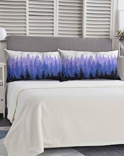 Miniatura 5 de Fundas de almohada tamaño King de bosque morado y negro, fundas de almohada suaves decorativas para sofá de cuerpo largo con cierre de sobre,