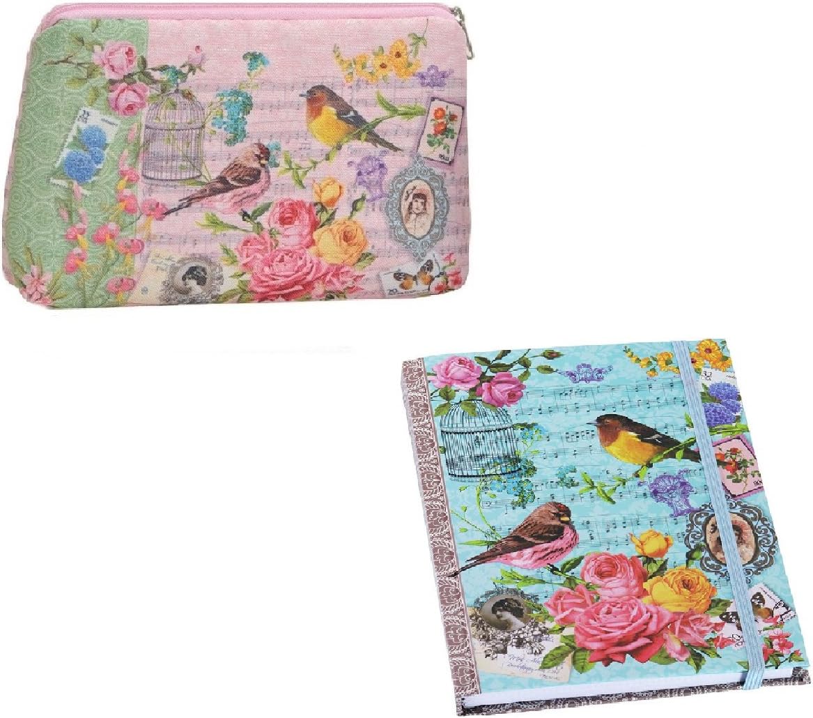 'Birds and Flowers Make Up Bag Cosmetic Bag turquoise