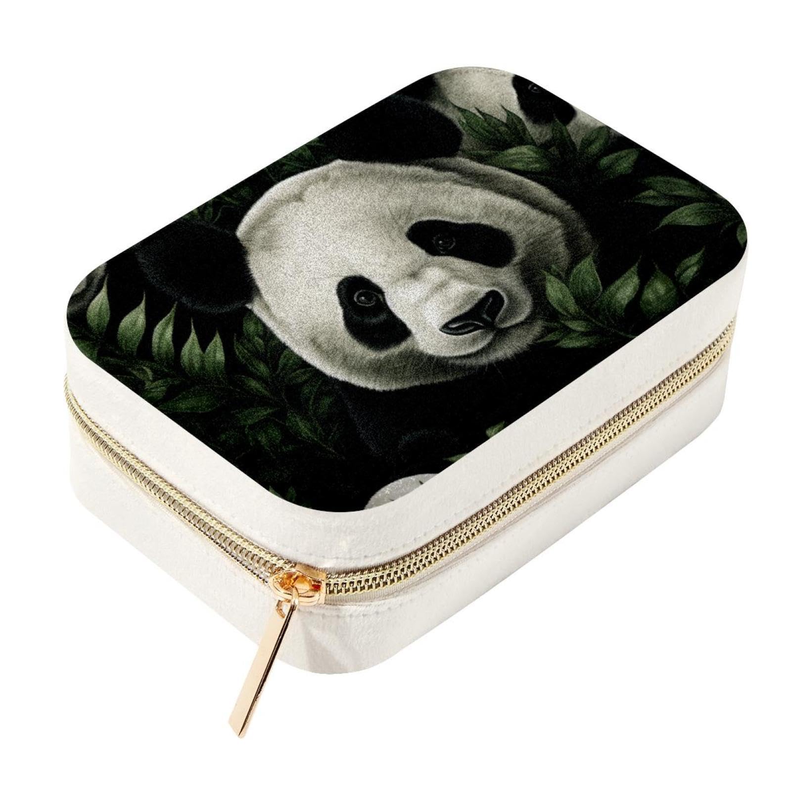Boîte à bijoux de voyage panda en velours avec compartiments pour bagues