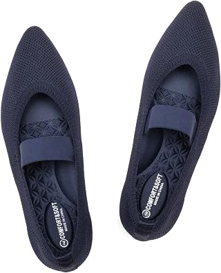 أحذية Frank Mully Womens Knit Flats المدببة مع أحزمة مرنة أحذية راقصة الباليه المسطحة للنساء اللباس