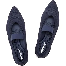 Frank Mully Womens Knit Flats Pointed-Toe Shoes with Elastic Straps Ballerina Flat Shoes for Women Dressy