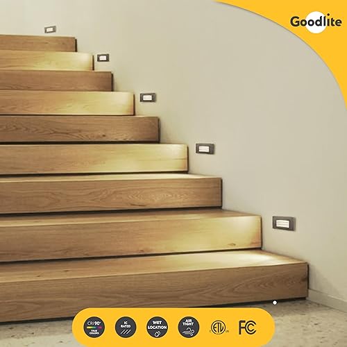 Miniatura 9 de Goodlite G-20025 - Escalón LED horizontal para interiores y exteriores, 5 W, 200 lm, 120 V, luz de escalera, acabado, ubicación húmeda, regulable,