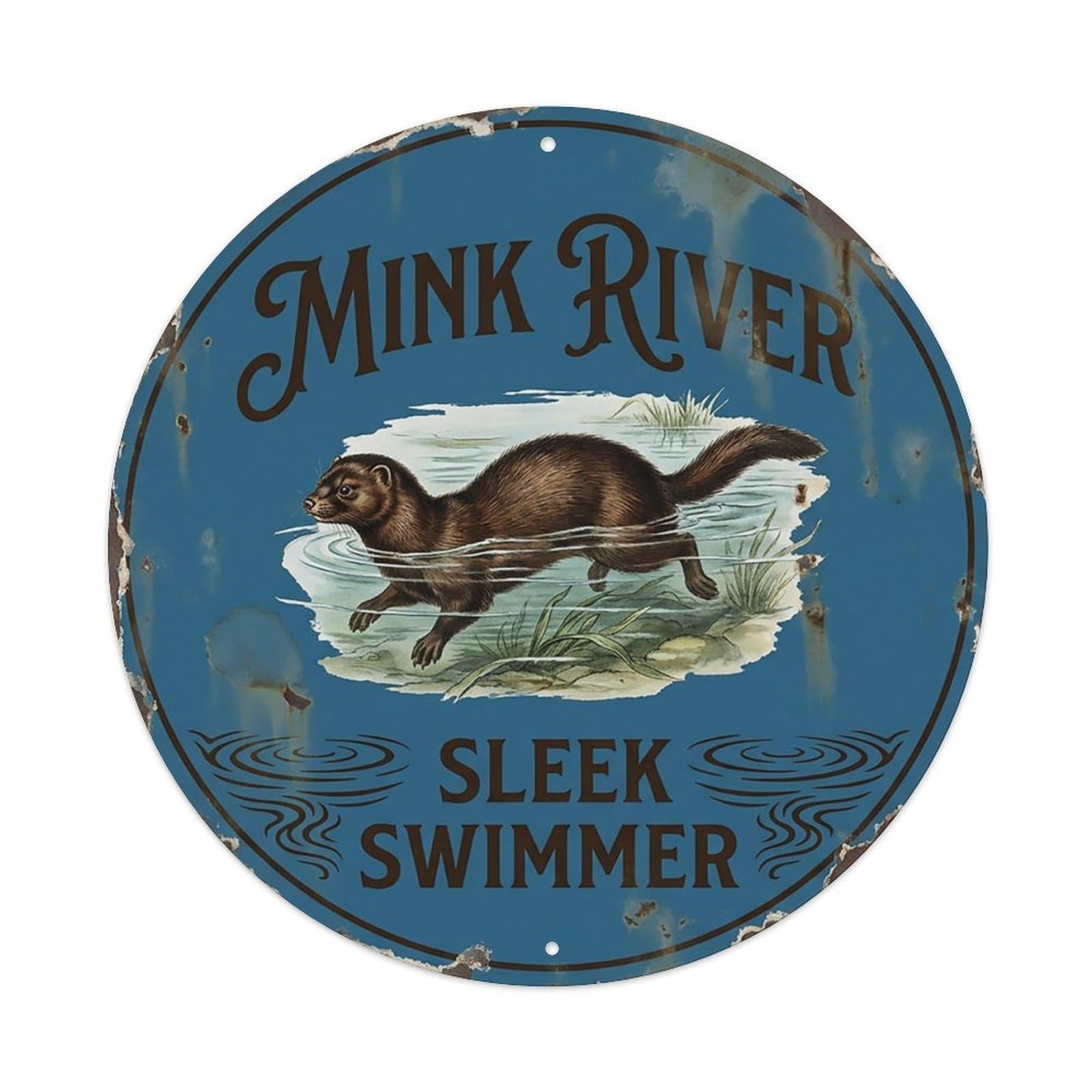 Cxhjca 8X8inch(20X20cm) Mink River Sleek Swimmer Metal Tin Sign