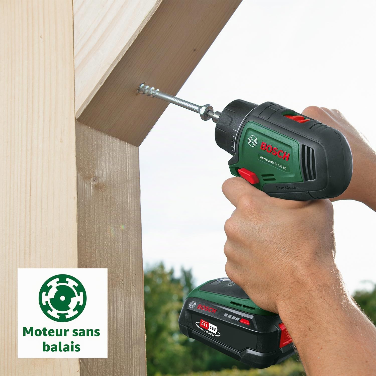 Bosch perceuse-visseuse sans fil AdvancedDrill 18V-80 QuickSnap (percer et visser ; avec renvoi d'angle, porte-embout exc. et magnét; poignée aux; avec batterie et chargeur)