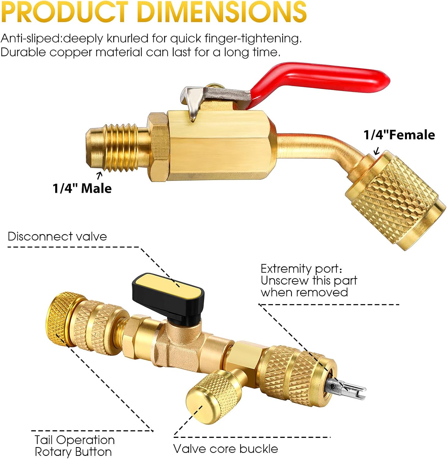 Mudder R410a Valve Core Remover Tool HVAC 7 Air Conditioning Refrigerant Angled Compact Ball Valve Compatible with Sae 1/4 and 5/16 Port R410 R32 Brass Adapter 20 Cores 10 Brass Nut 270 Sealing Washer
