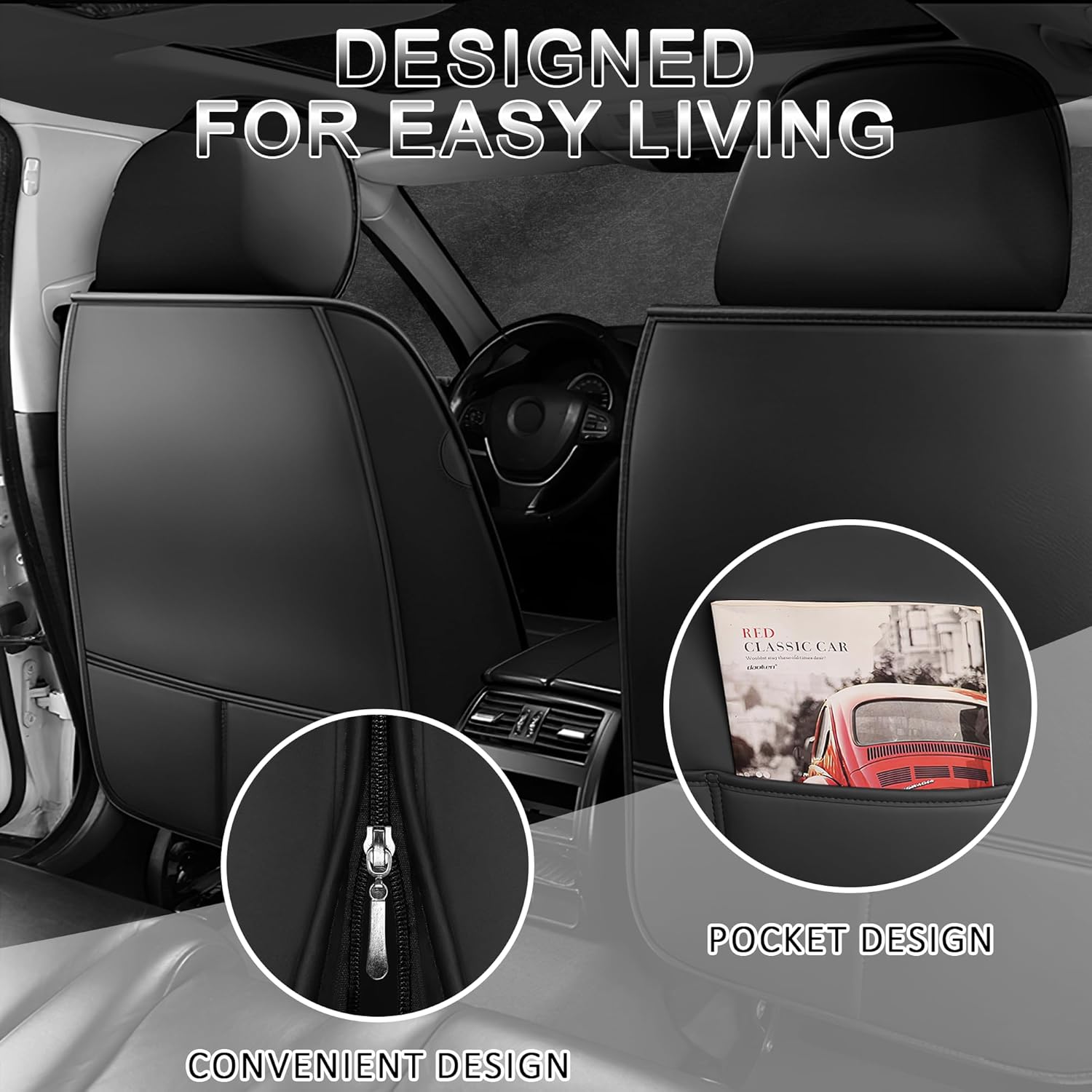 Seat Covers Full Set, Fashion Seat Cover for Chevy Silverado 2008-2025, Premium Leather Auto Seat Protector Anti-Slip Waterproof Car Seat Cushion,Trendy Style(Full Seats, Black)