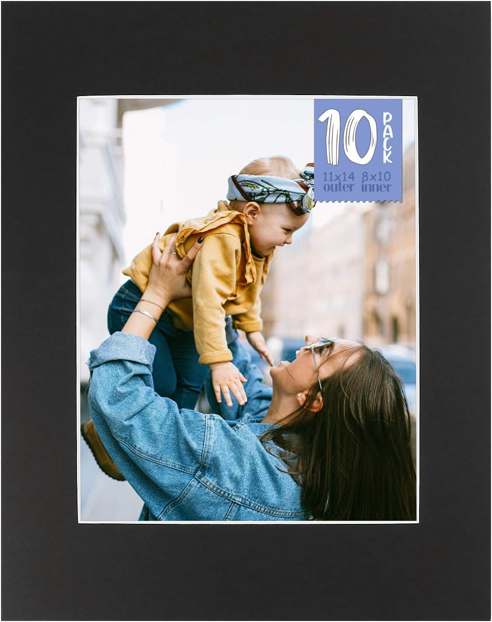 Golden State Art, Pack of 10 Black 11x14 Slip-in Pre-Adhesive Photo Mat for 8x10 Picture , Includes 10 Clear Bags