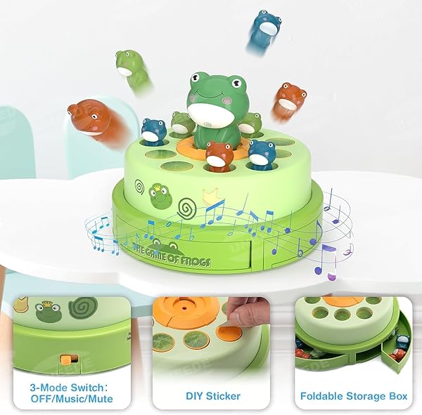 Frog Bounce and Catch Games Toy, 3 Adjustable Modes Jumping Frog Pop Up Board Game with Music, ABS Interactive Educational Toy for Kids 3-8, Parent-Child Family Game for Kids Birthday - 5