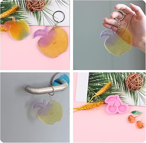 Miniatura 5 de Molde de silicona con agarre de teléfono de manzana y fresa, molde de carrete de insignia de cereza, molde de piña y sandía, moldes de fundición de